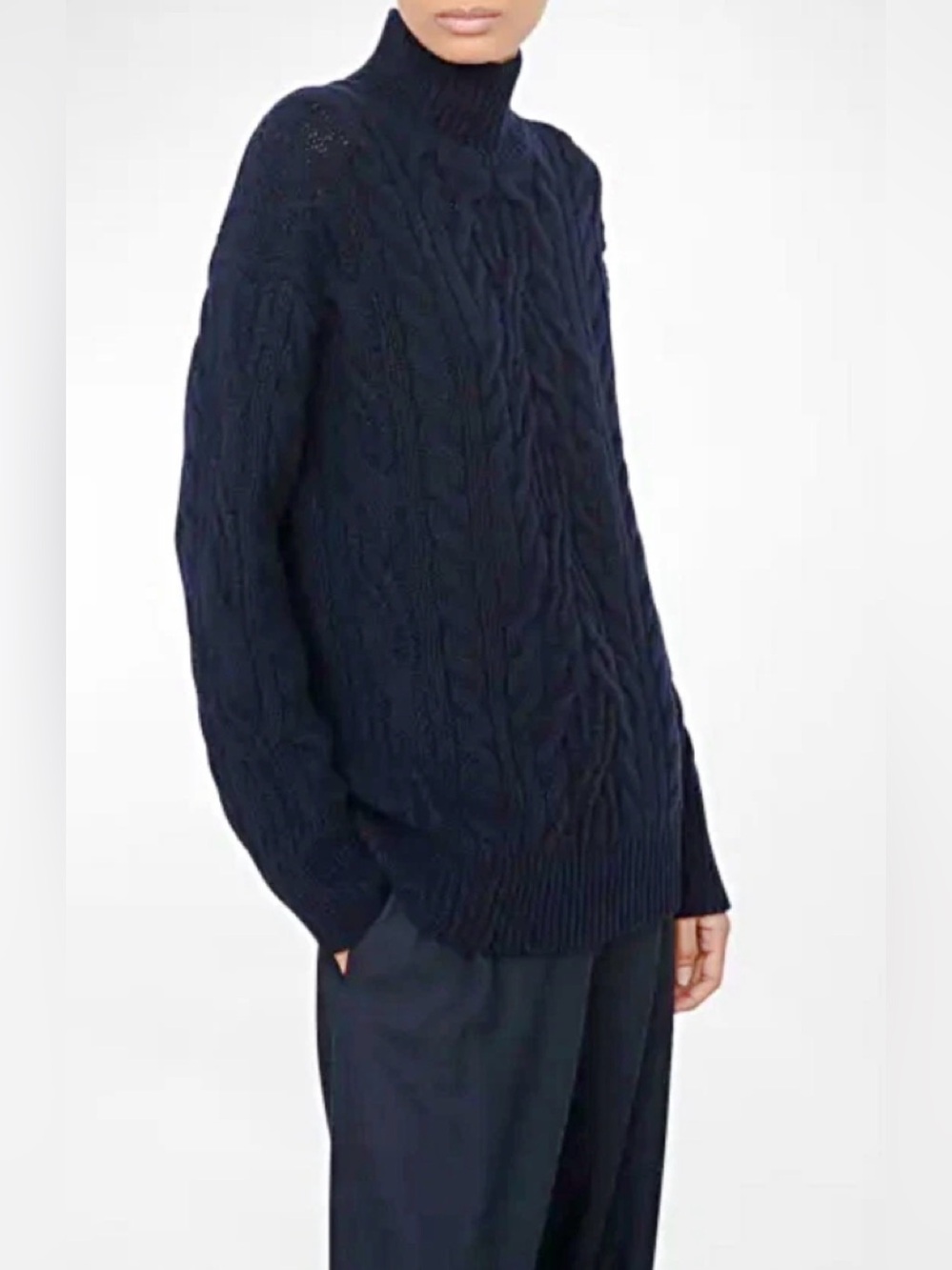 Vince Navy cashmere Cable-Knit Turtleneck Sweater